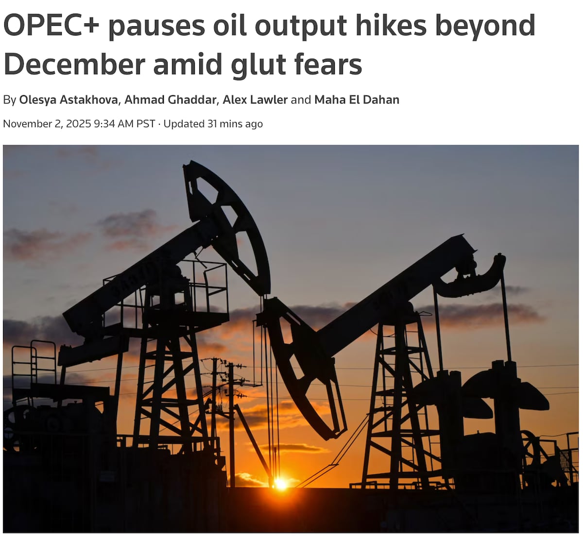 OPEC+ will lift output by 137,000 bpd in December but pause hikes in early 2026 amid glut fears. Sin...