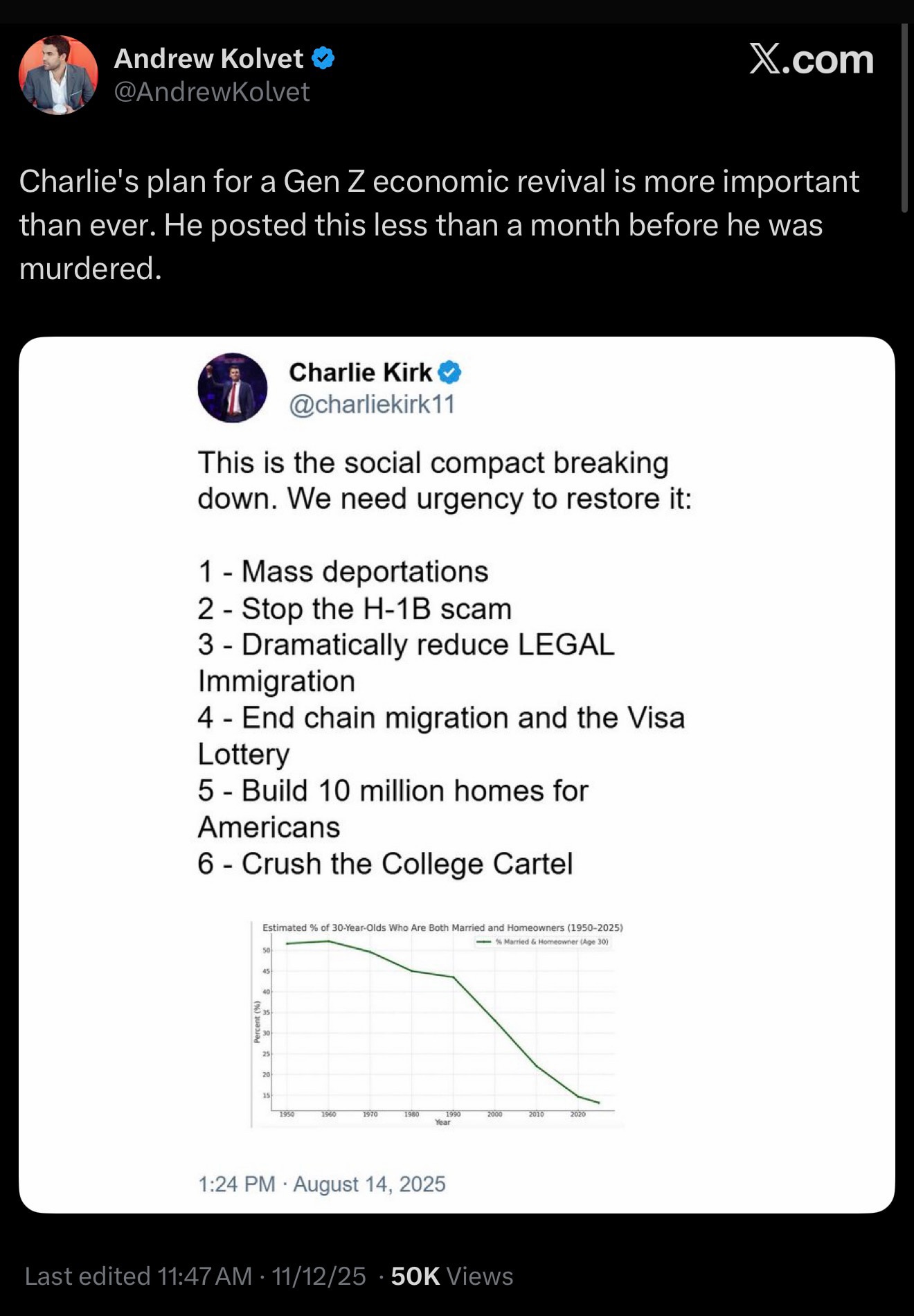 Charlie Kirk’s Basic Plan

https://x.com/andrewkolvet/status/1988649976508084594?s=46