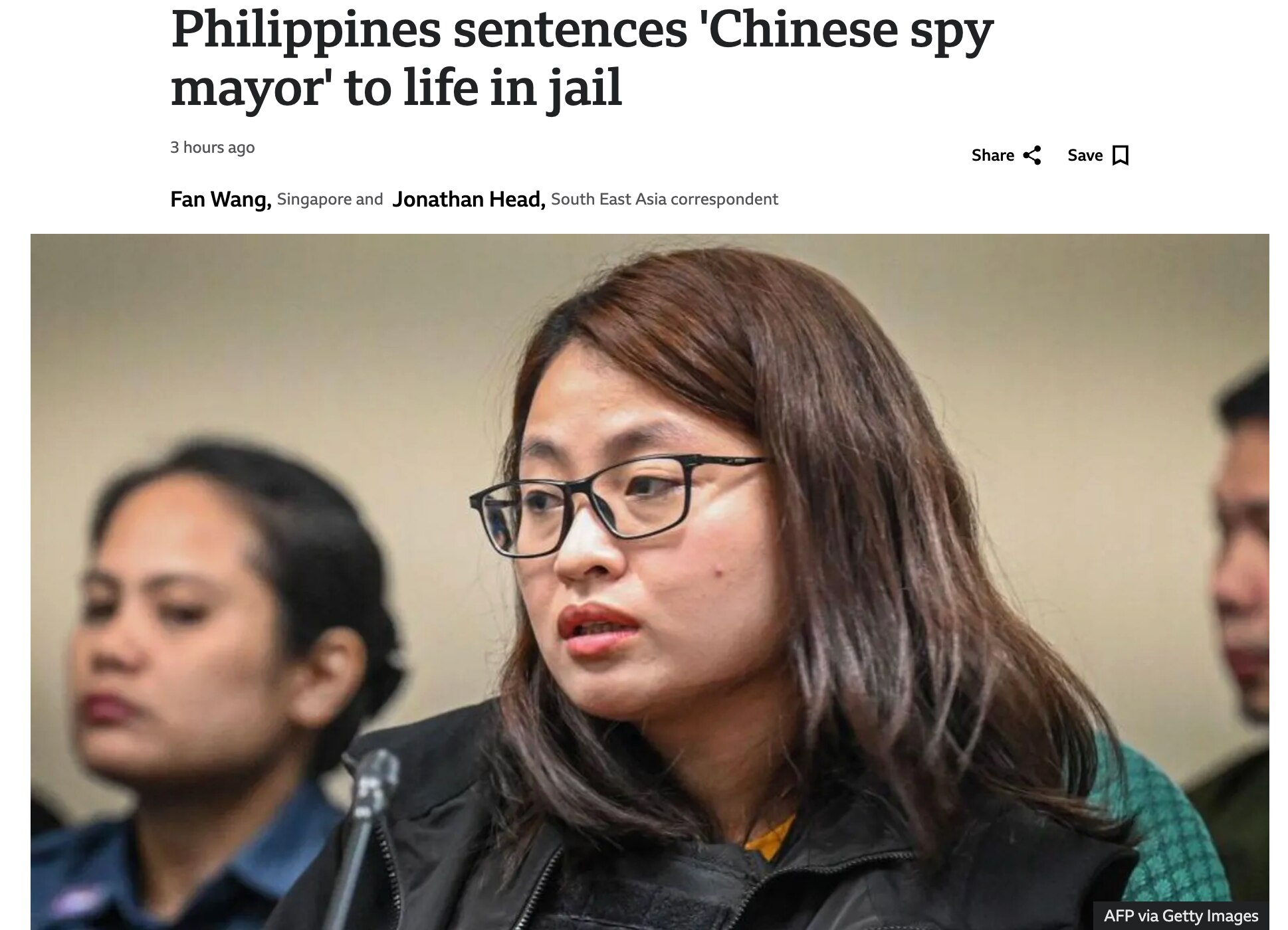 Former Bamban, Philippines, mayor Alice Guo, accused of being a CCP spy, was sentenced Thursday to l...