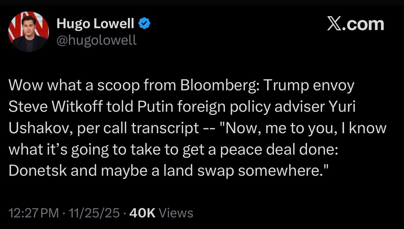 On Dangerous Grounds:
Witkoff Dealing Like He has an Implied American Guarantee of Ukraine Sovereign...