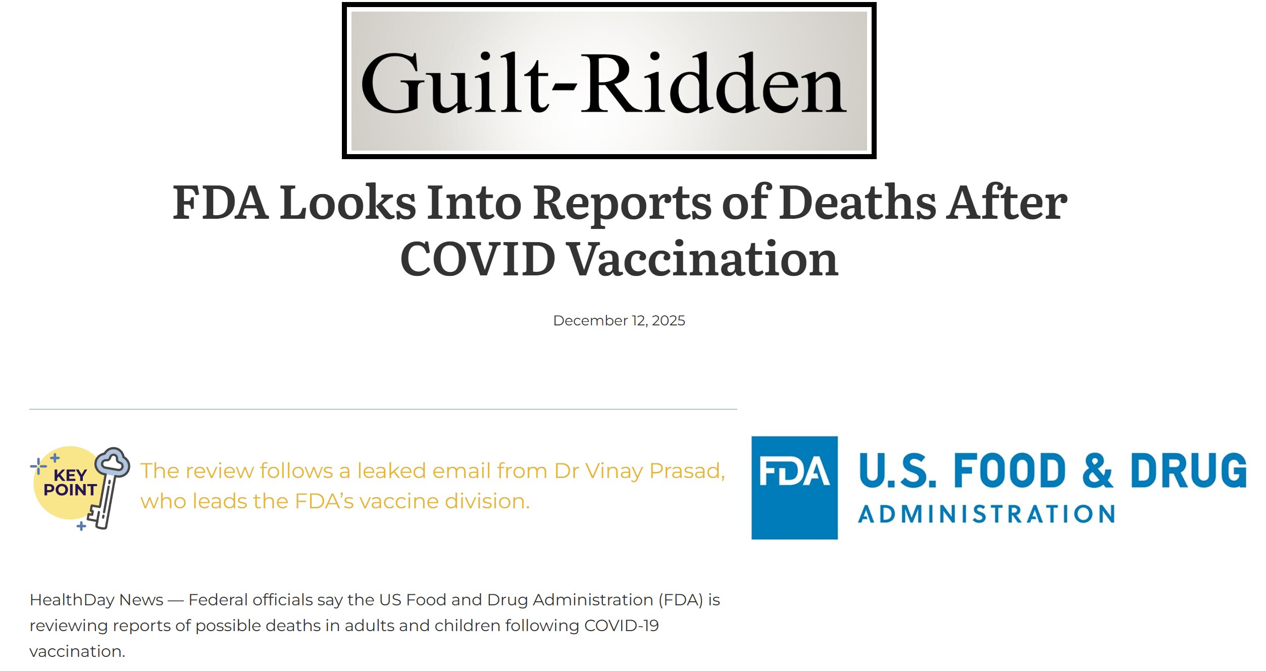 After Five Years, Thousands of Vaccine Deaths, Guilt-Ridden FDA "Investigates" 

The US FDA is using...