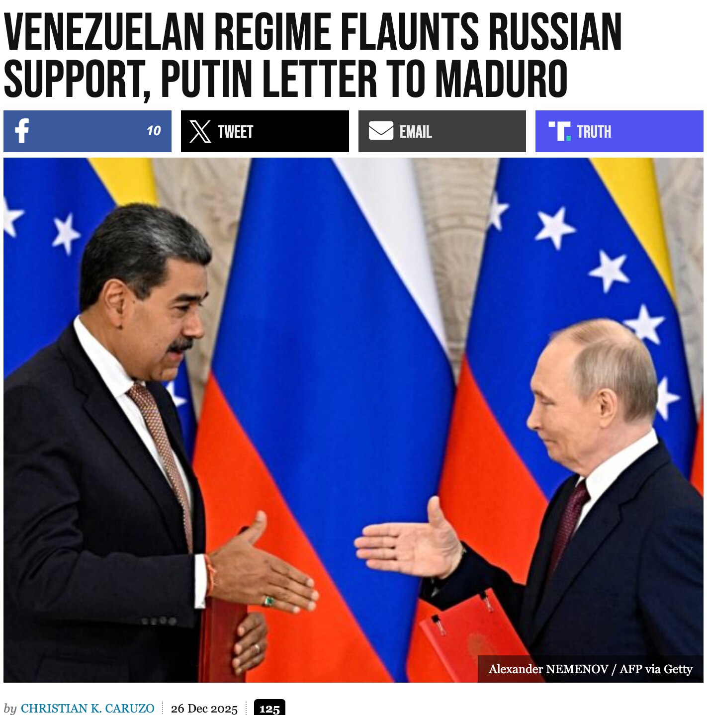 On Dec. 25, Venezuelan Foreign Minister Yván Gil, speaking for Nicolás Maduro, thanked Russia for it...
