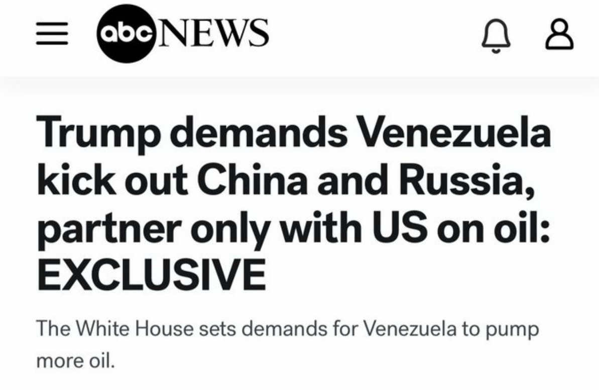 💥突发：川普总统明确要求委内瑞拉临时总统德尔西·罗德里格斯（Delcy Rodriguez），在获准增加石油开采之前，必须先满足美国提出的要求。

第一，委内瑞拉必须驱逐中国、俄罗斯、伊朗和古巴，并...