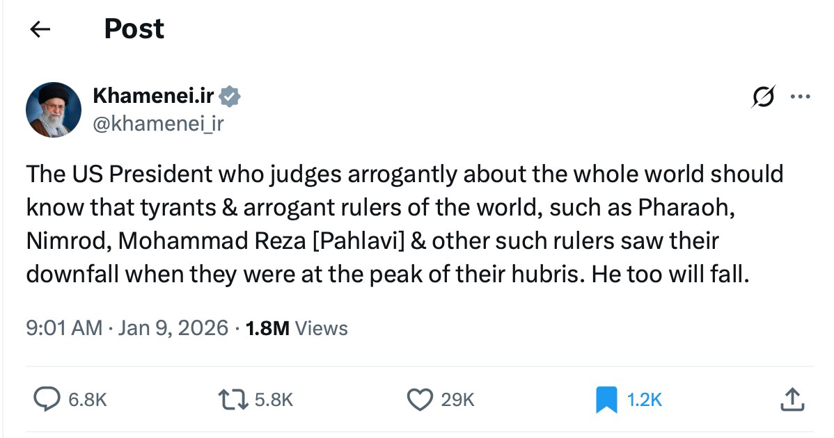 Iran’s Supreme Leader Khamenei warned President Trump that history shows tyrants often fall at the h...