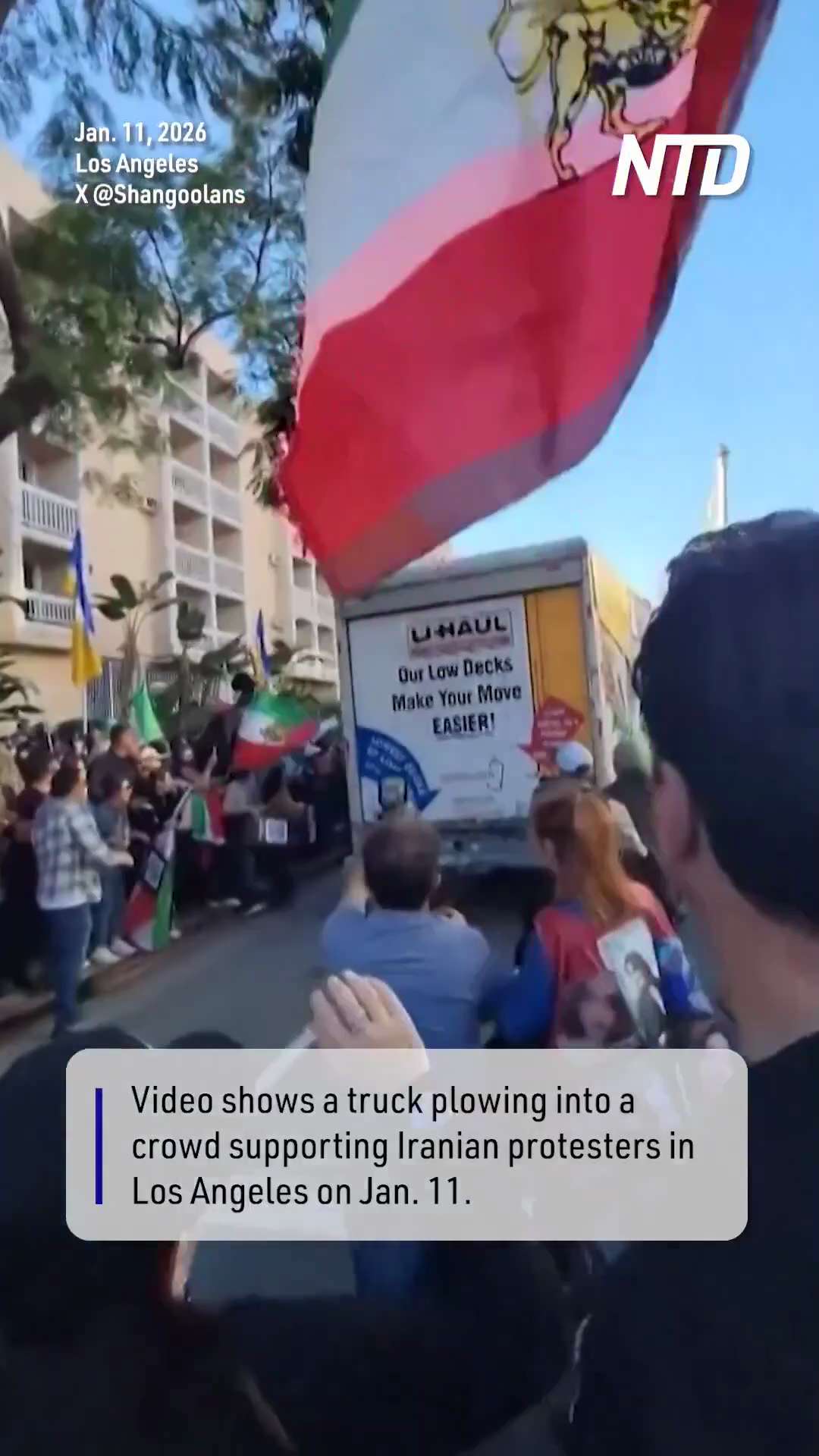 Eyewitness video showed a truck plowing into a crowd gathered in Los Angeles to show support for Ira...