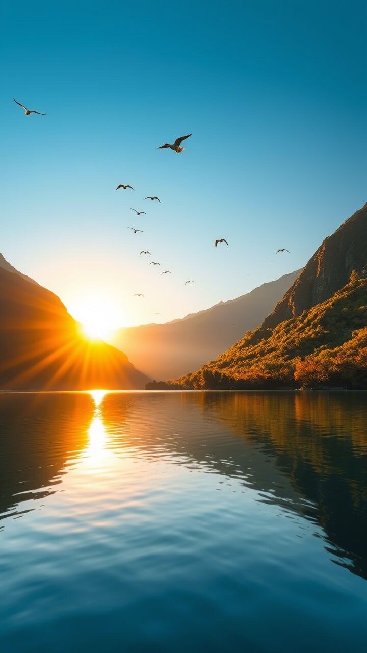 At dawn, the lake learns light,
Mountains hold their breath.
Birds write hope across the sky,
And th...