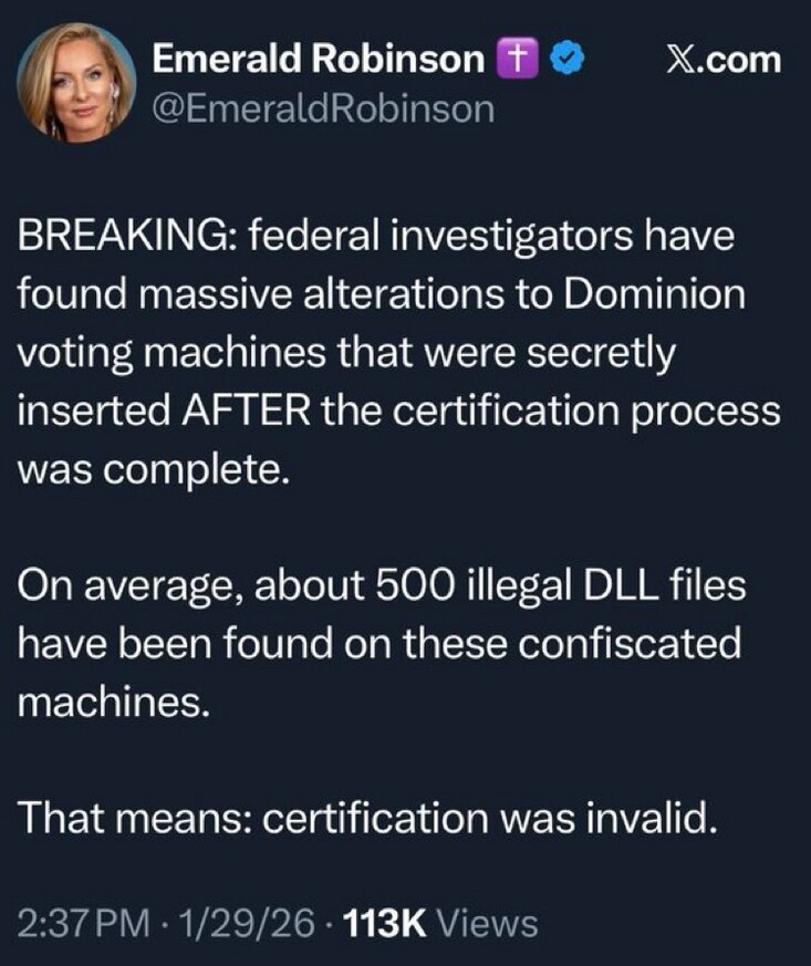 Emerald Robinson…

Dominion Voting Machines Alternations…