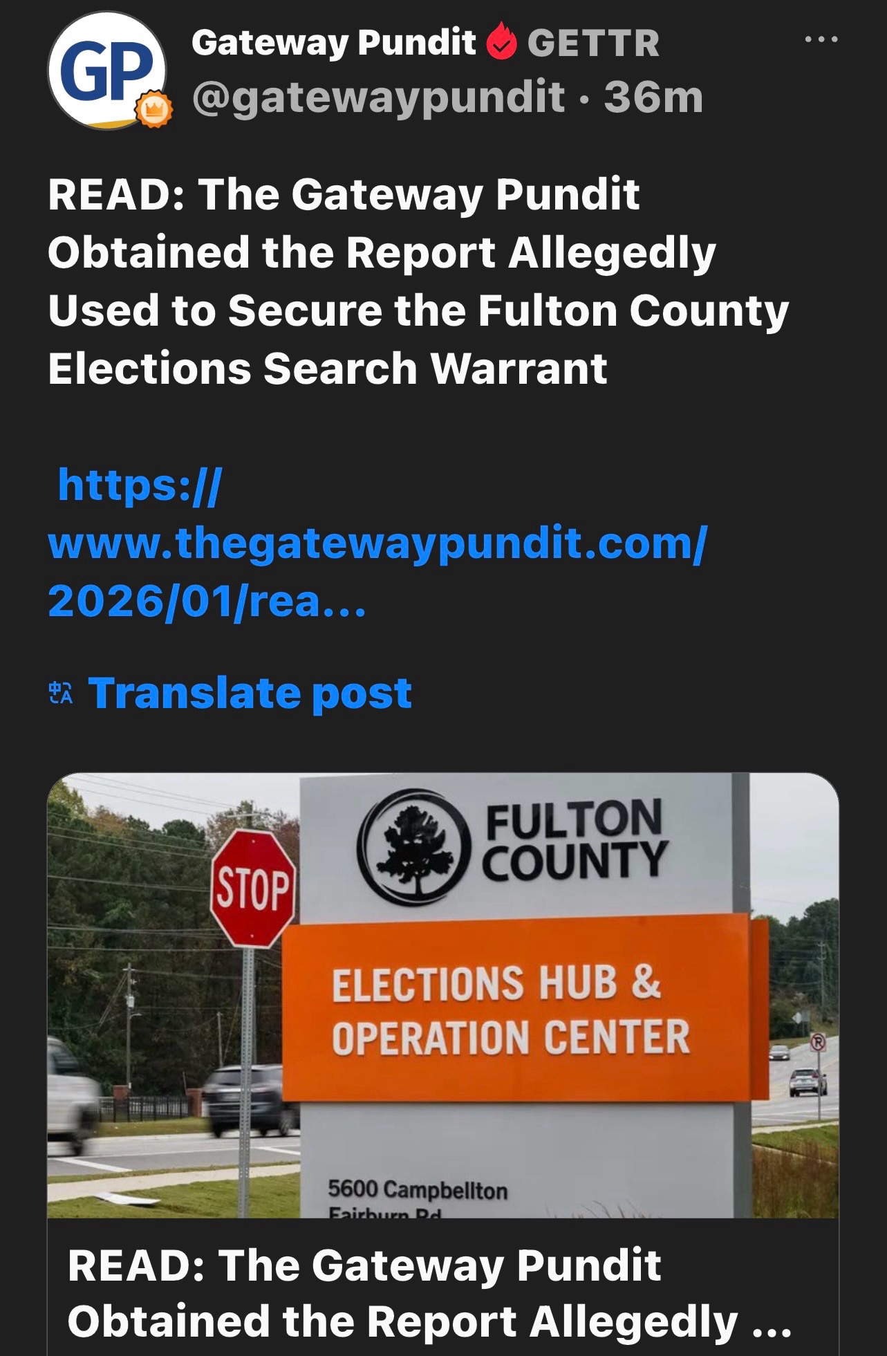 Re: Fulton County, Georgia Elections Search Warrant: 

