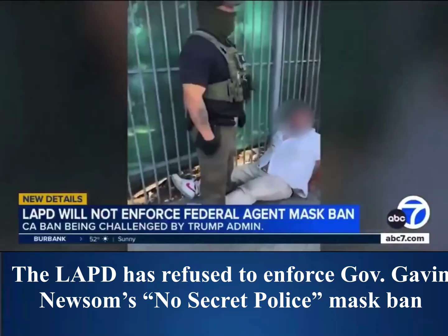 🚨 BREAKING: The LAPD has refused to enforce Gov. Gavin Newsom’s “No Secret Police” mask ban on ICE ...