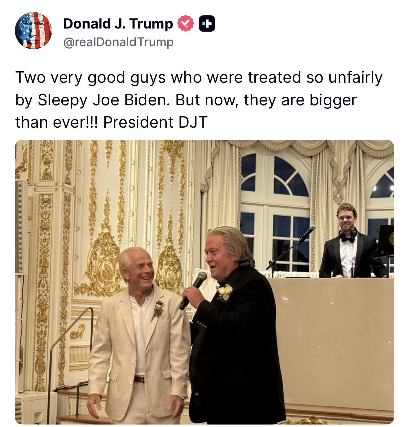 President Trump praises Steve Bannon and Peter Navarro

"Two very good guys who were treated so unfa...