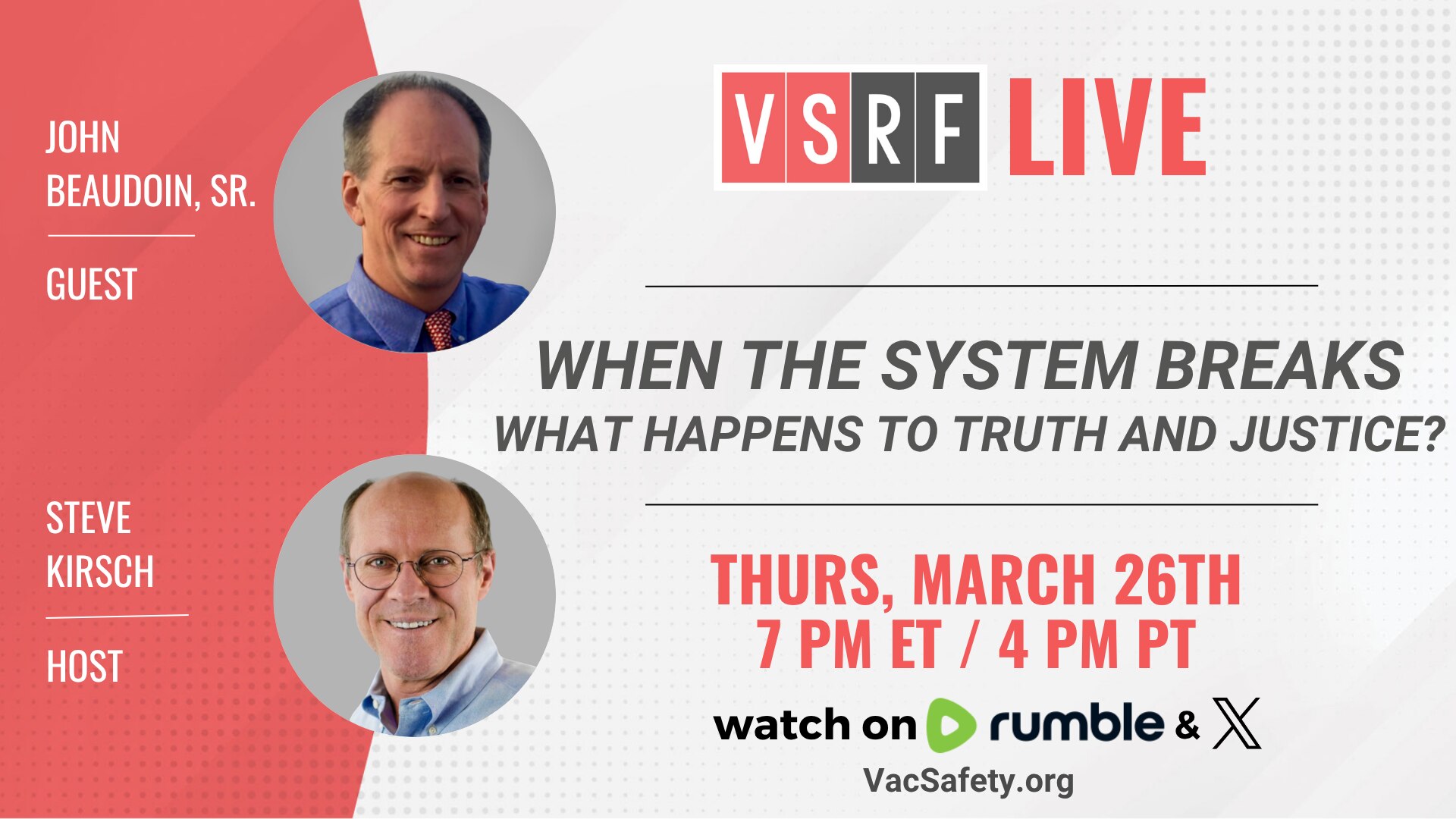 🚨 TONIGHT on VSRF Live 🚨

John Beaudoin, Sr. returns.

What happens when the federal court system ...
