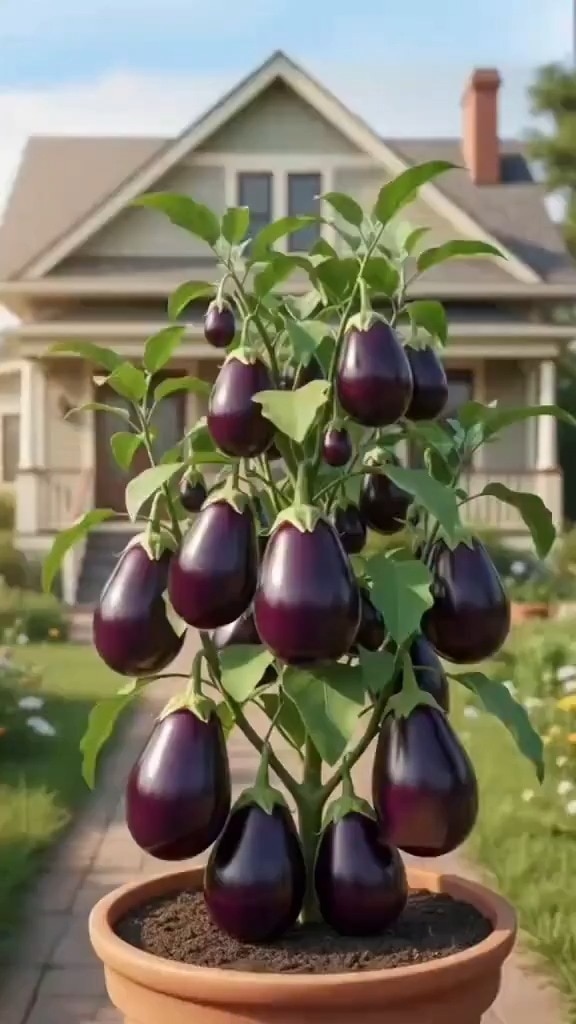Great idea for growing Eggplant using bananas and eggs to produce more fruit in a short time
