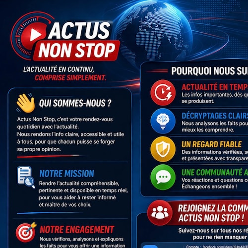 📰 L’actualité, simplement.

Avec Actus Non Stop :
✔️ Les infos essentielles
✔️ Des décryptages clairs
✔️ En temps réel
