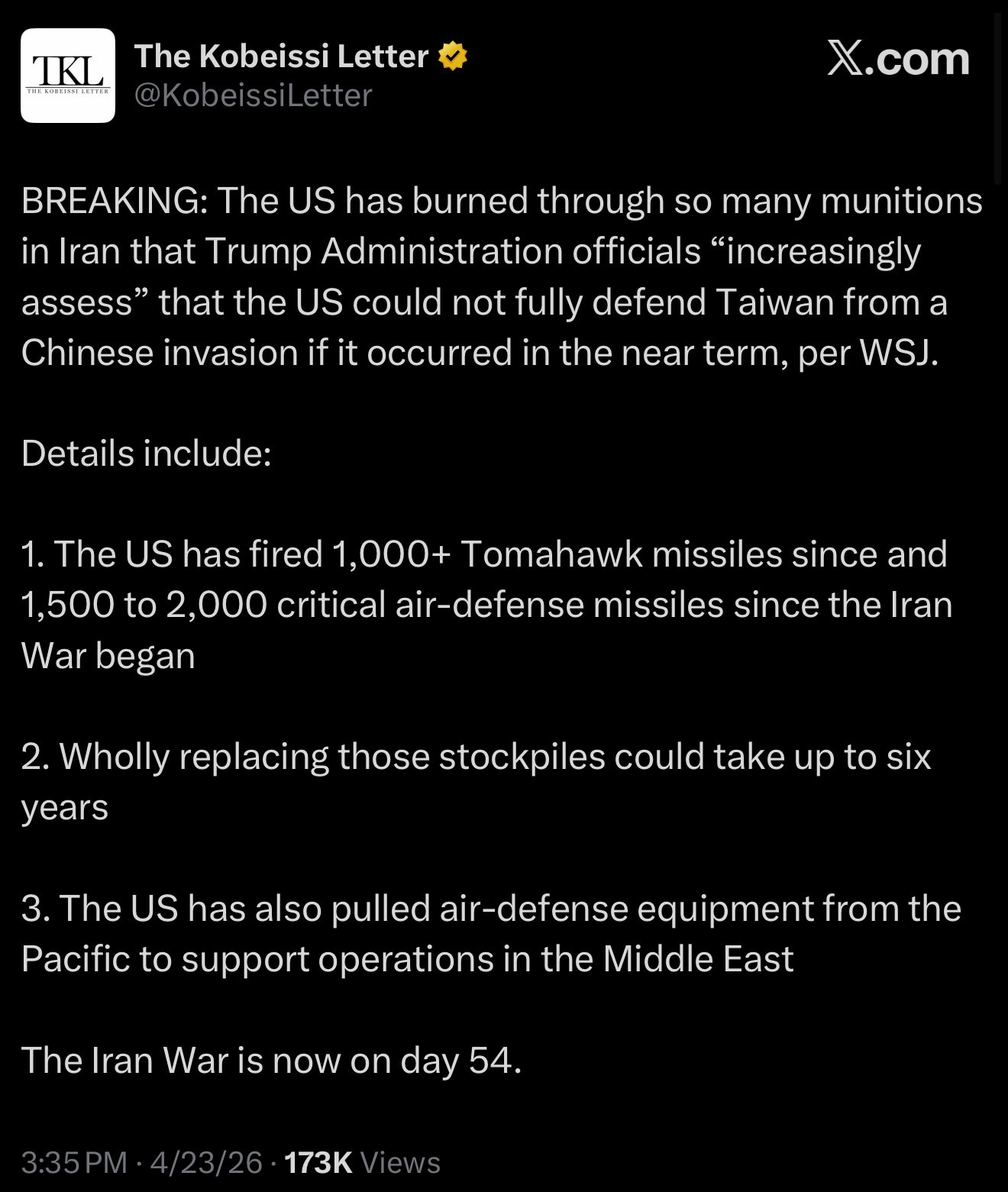 BREAKING: The US has burned through so many munitions in Iran that Trump Administration officials “i...