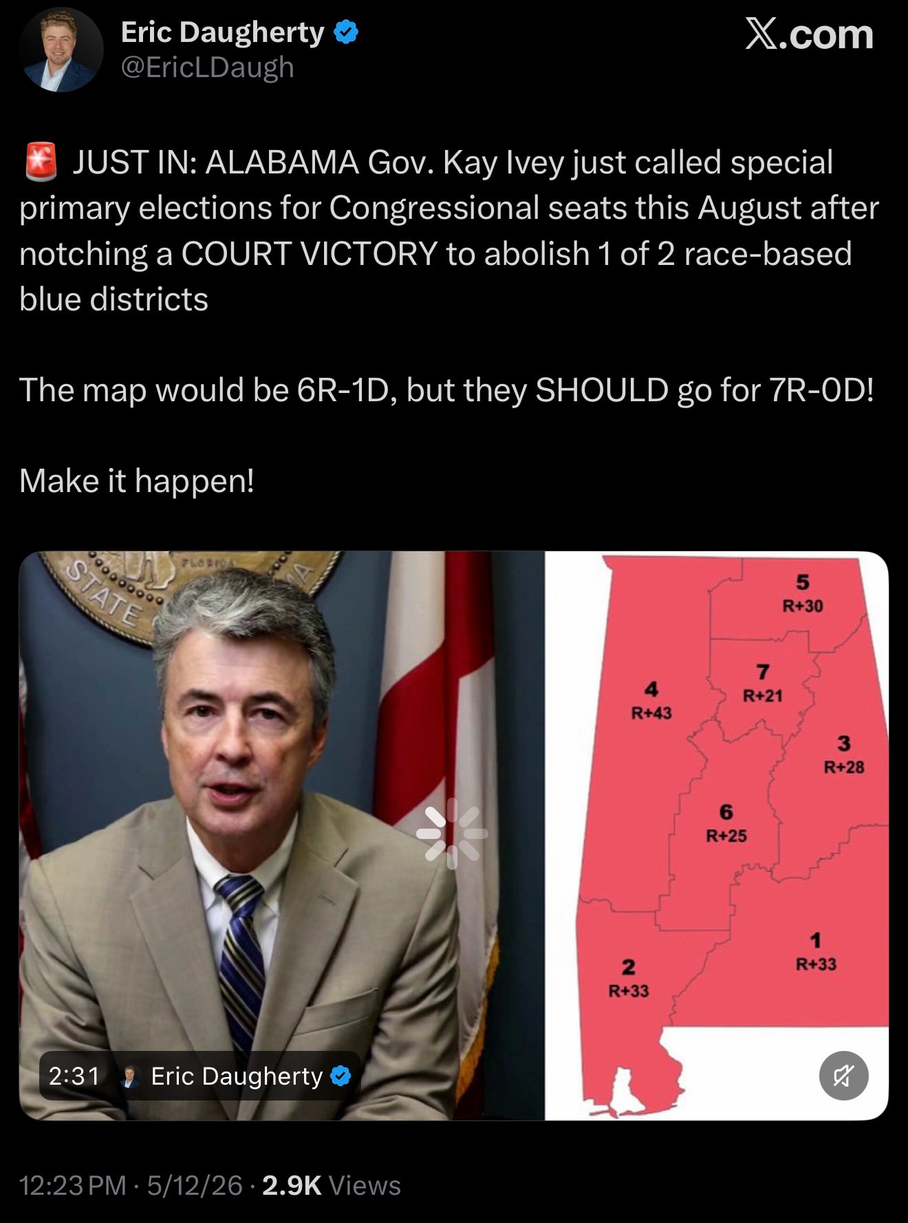 DAUGHERTY: 🚨JUST IN: ALABAMA Gov. Kay Ivey just called special primary elections for Congressional ...