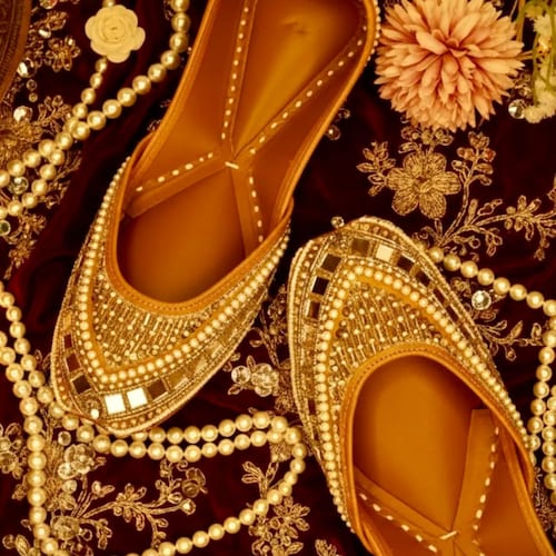 Experience Gulbhahar's unique designs of Punjabi Juttis for Women that come with classic ethnic design elements along wi...