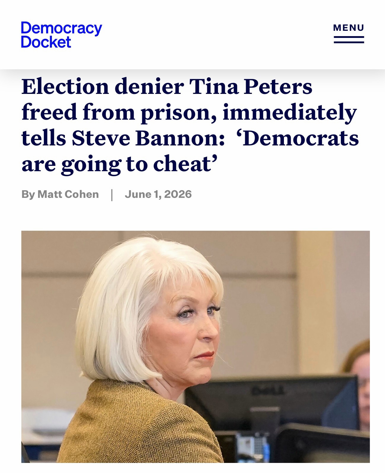 “Peters, who was convicted for her role in a 2021 voting system breach, appeared as a guest on the p...