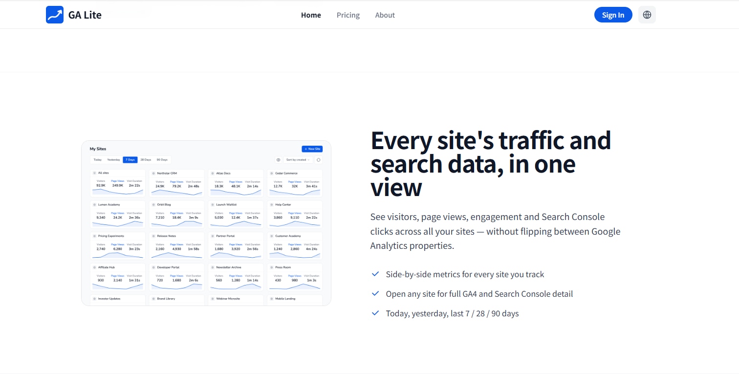 If you bounce between GA4 properties all day, GA Lite keeps things simple: one clean dashboard for t...