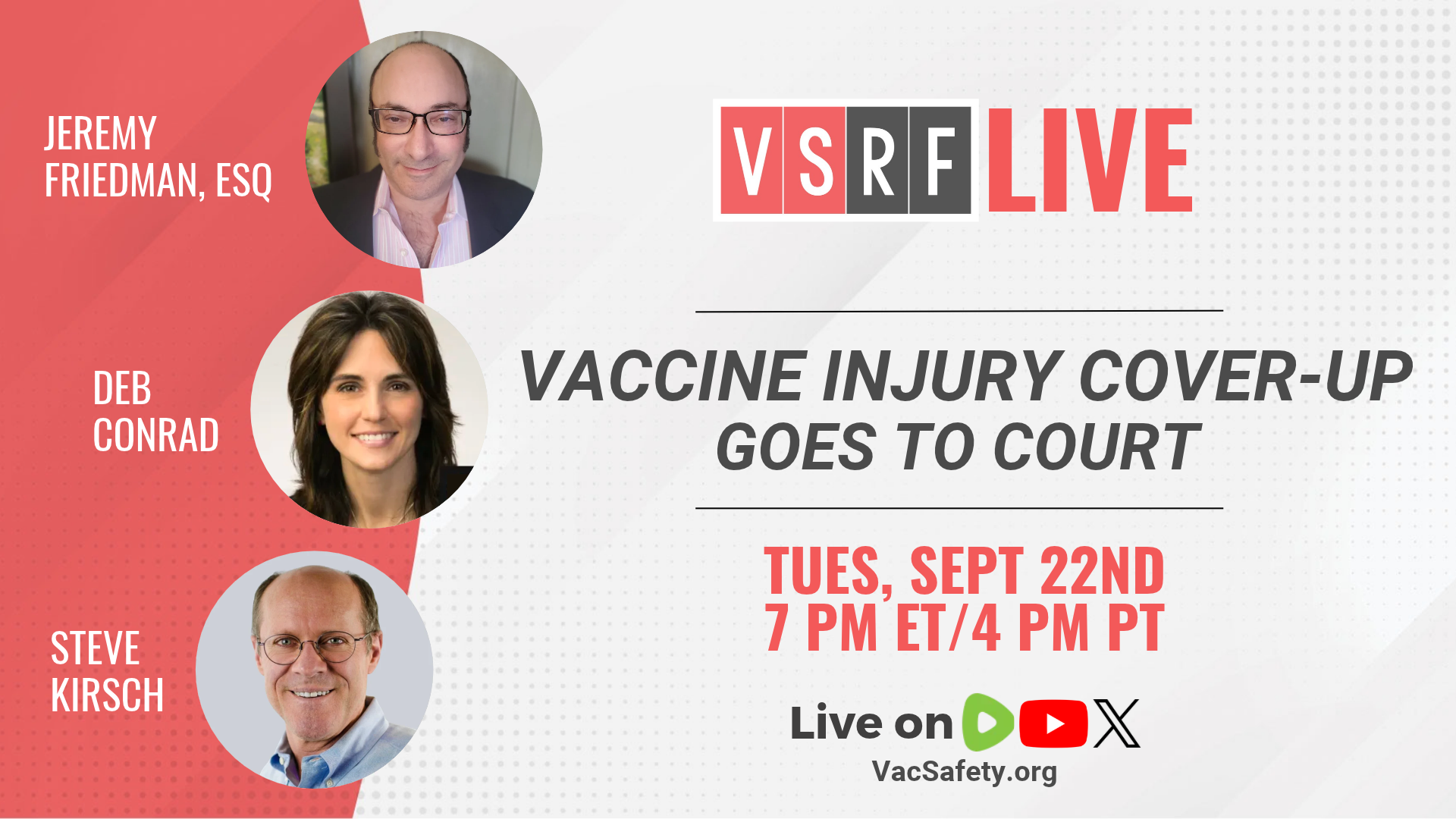 🚨 THIS TUESDAY ON VSRF LIVE

Physician assistant and whistleblower Deb Conrad says she reported mor...