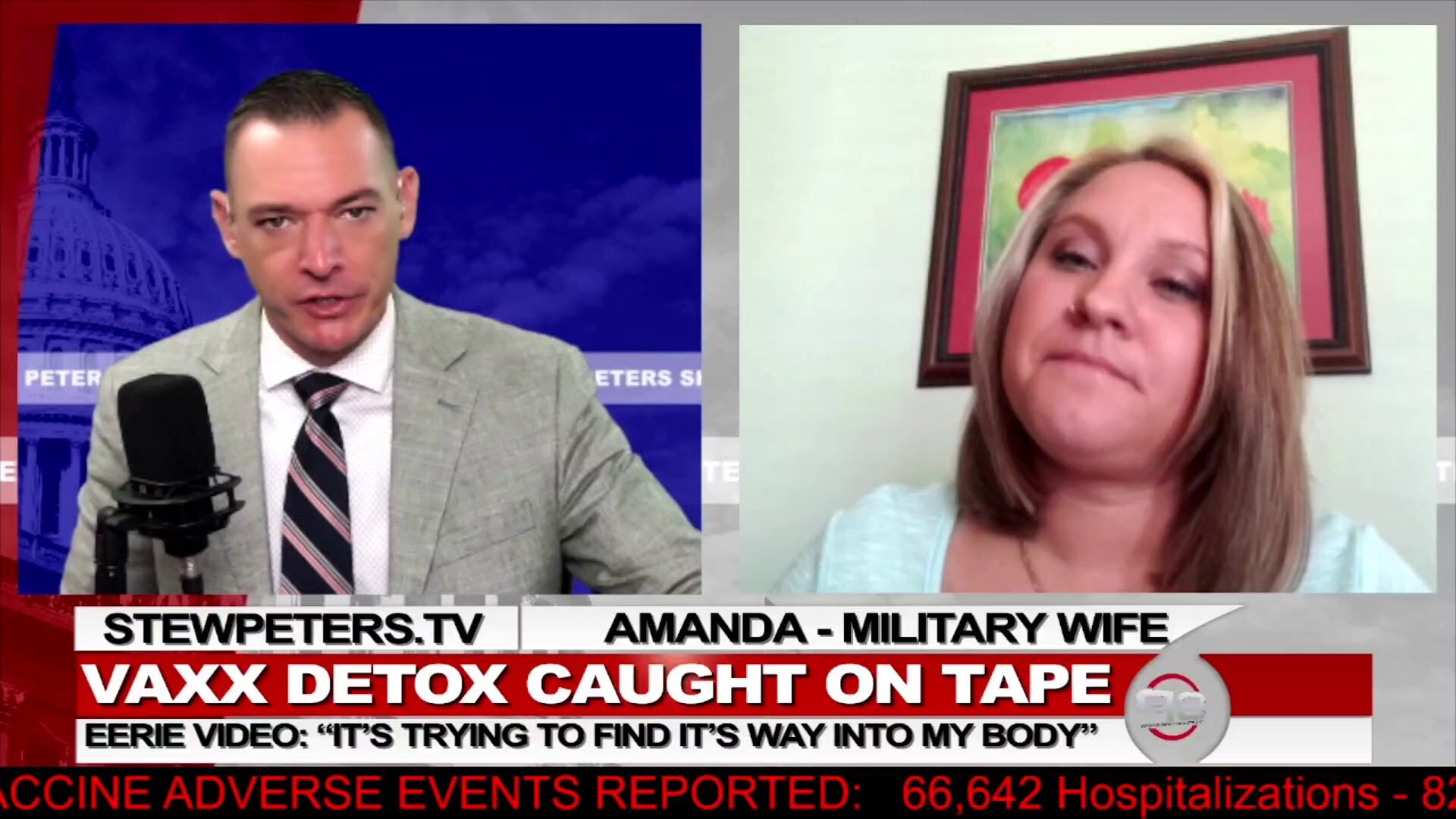 士兵在打完疫苗后解毒，在体内移出活的生物体

Soldier detoxes after vax - moving organisms escape his body.