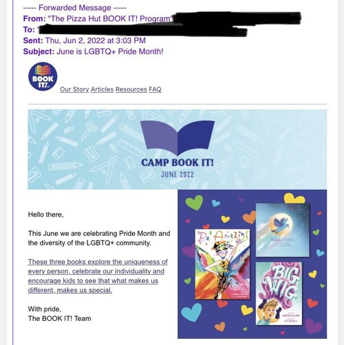 Pizza Hut sponsors a program which incentivizes kids in PreK-6th grade to read books. This week, one...