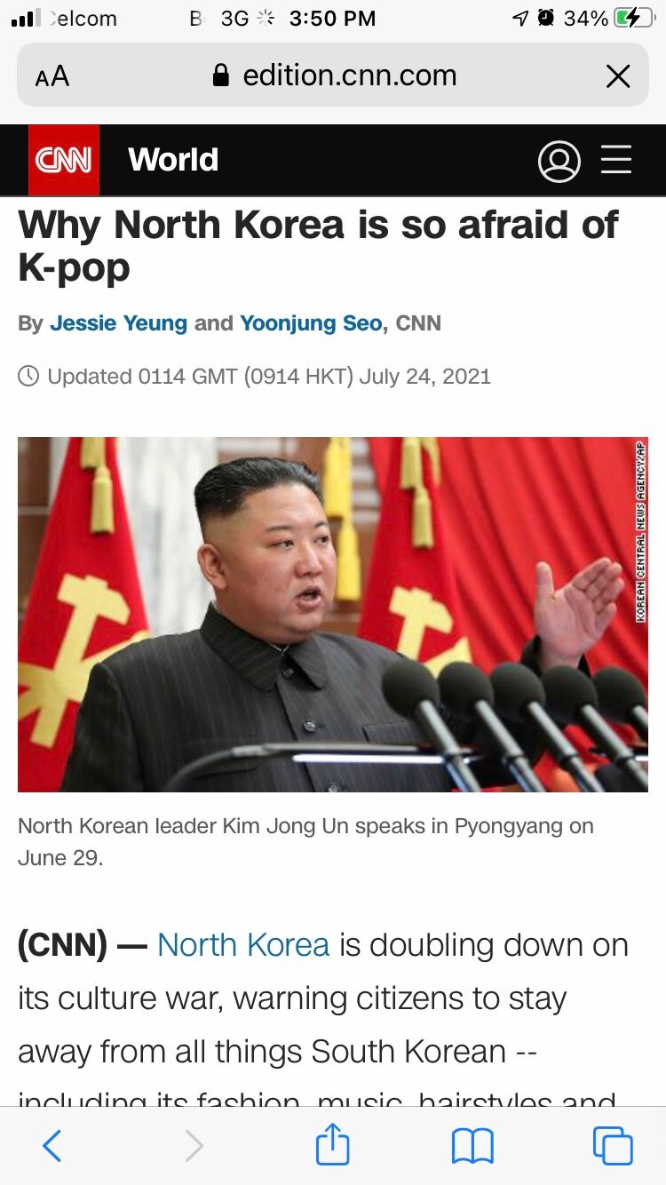 North Korea is afraid of K-Pop simply because Kim Jong-Un thinks K-Pop will make the Kim regime going down; or accurately, the people of North Korea will b