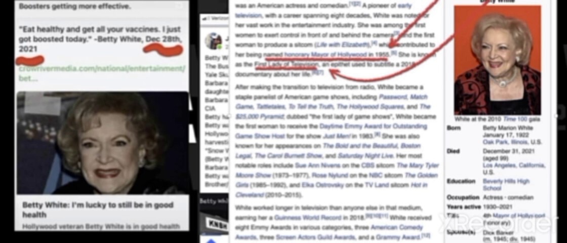 https://gettr.com/post/pleg6d4929
Check out this pile of craziness folks, I made a video capture. Betty White and Barbara Bush are sisters. Their father was aleister Crowley... What's the odds of that?