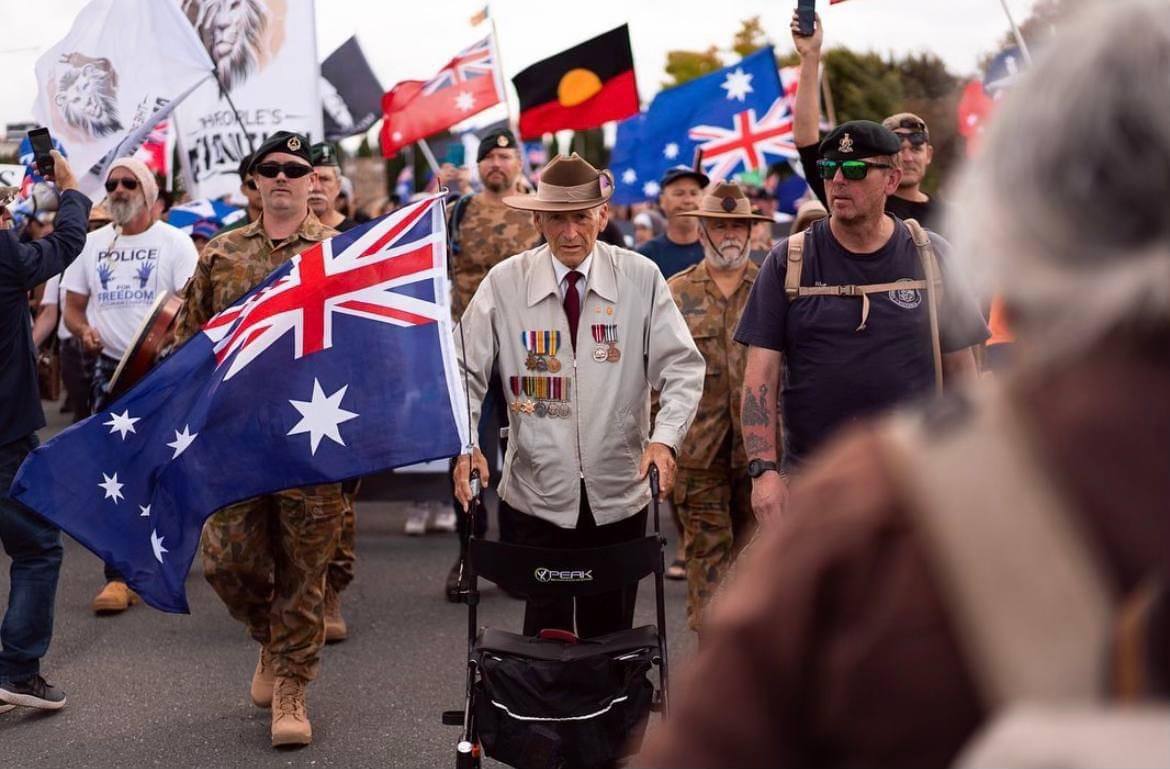 Veterans in the march to Parliament House on Saturday.
#ConvoytoCanberra