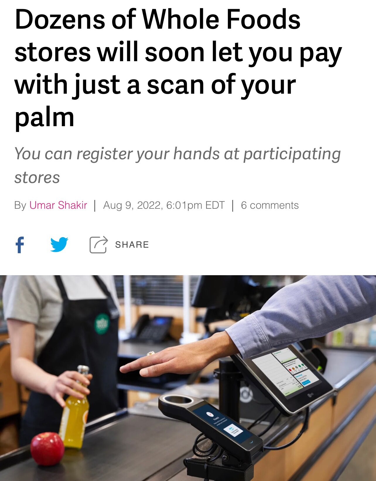 “Customers can set up Amazon One by registering their palm print using a kiosk or at a point of sale...