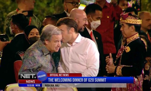 À l'évidence, Emmanuel Macron a l'oreille d'Antonio Guterres, au G20 2022 de Bali, en Indonésie.

Se...