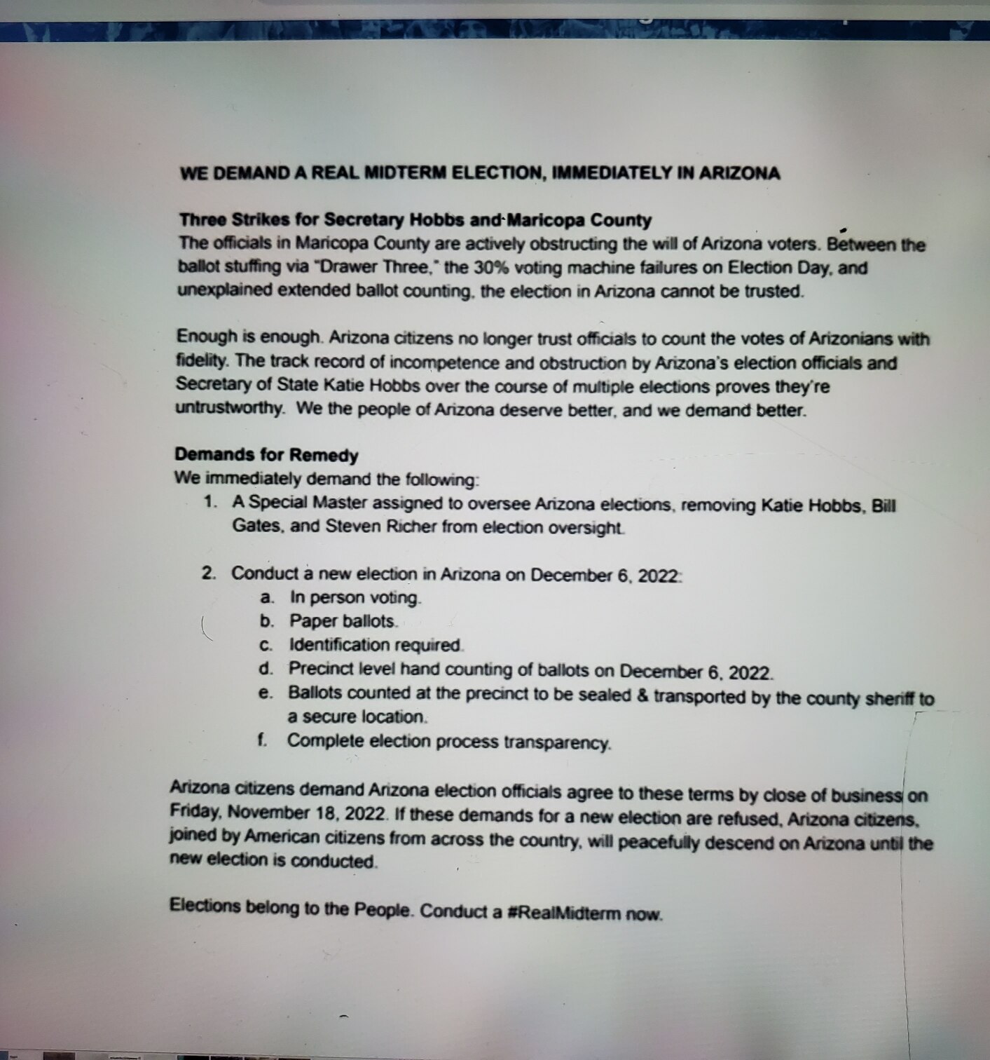 MAKE THE ARIZONA PLAN TO RECONDUCT THE MIDTERM ELECTIONS.......GO VIRAL