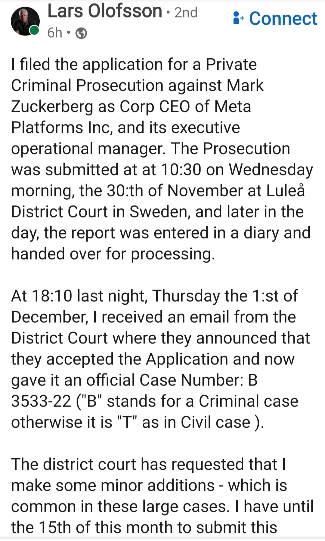 Breaking 1 
Civil criminal case v Zuck 

