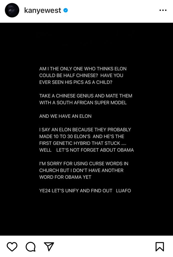 If this is Ye’s way of trying to ask Elon for his Twitter account back, he’s got a long way to go

Bold move tho
