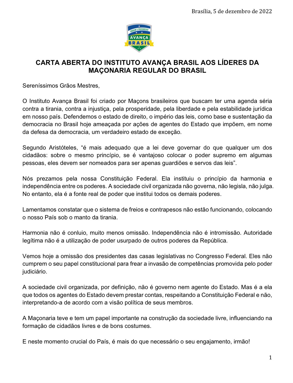 🆘ATENÇÃO: Importante CARTA ABERTA de Maçons aos seus líderes no Brasil. Vamos fazer o documento cir...