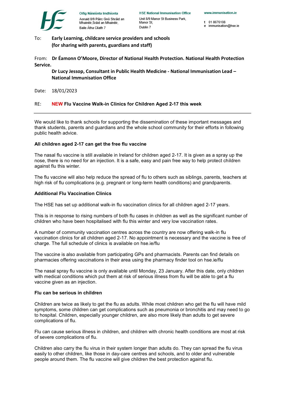 URGENT: The psychopaths in the HSE have issued this letter to pre-schools. Please let all parents of...