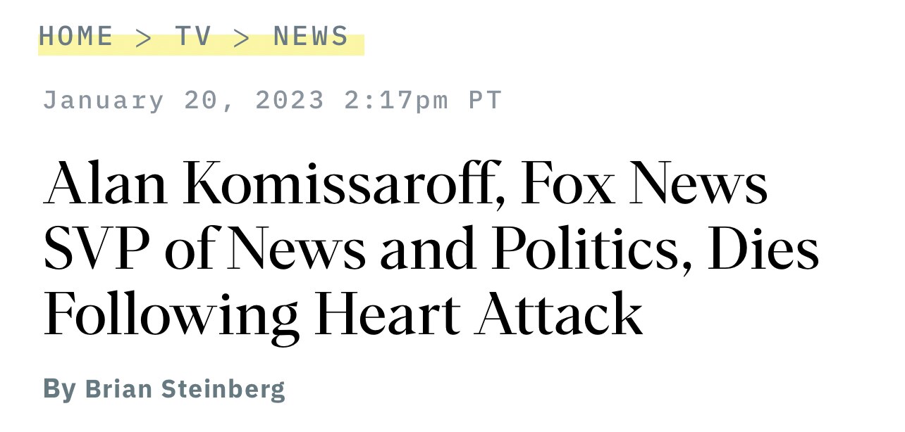 “Alan Komissaroff, a Fox News senior vice president who supervised the cable-news outlet’s political...