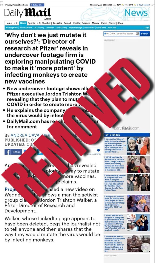 Why did Daily Mail take down this story shortly after Project Veritas blew the whistle on Pfizer’s p...