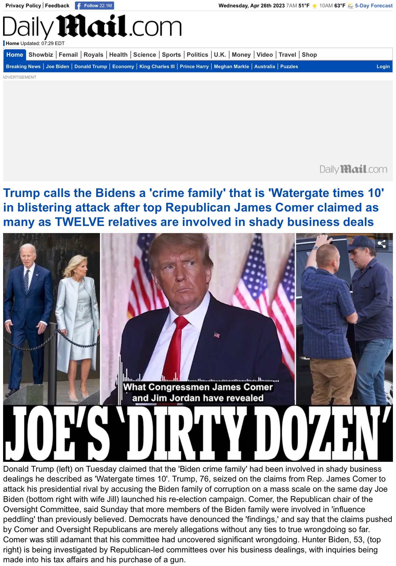 Trump: Biden Crime Family Scandal is “Watergate Times Ten”….

https://www.dailymail.co.uk/news/artic...