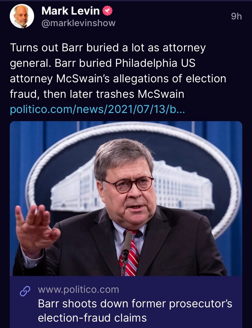 Time for a beer bellied Barr cancelation. He’s now with commiees Rove etc preteyto care about electi...