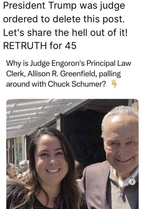 SCHUMERs INVOLVEMENT W/JUDGE ENGORONS TO DESTROY TRUMP🕷️😈🚨
 WE MUST EXPOSE THE FACTS❤️⚖️🇺🇸‼️ #T...