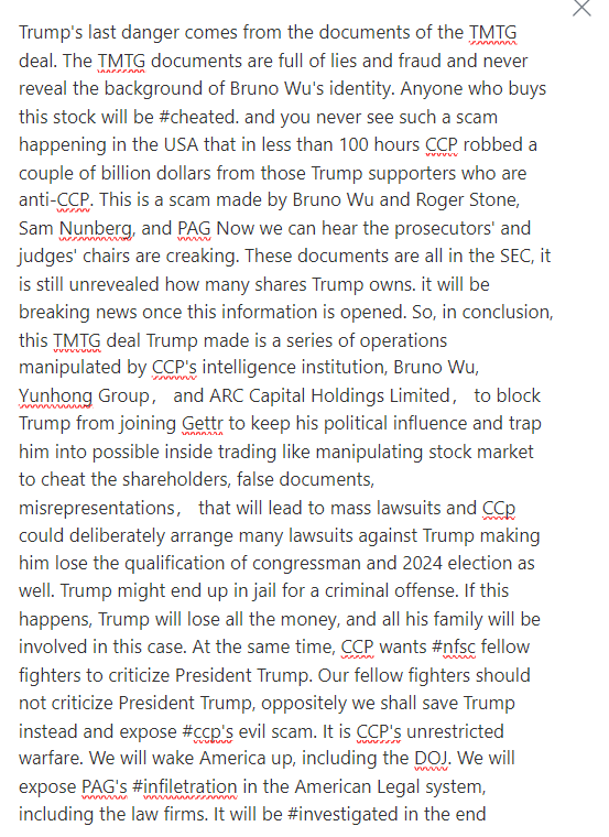 #milesguo exposed an important message in the #broadcast on October 24, 2021:  President Trumpls last danger comes from #ccp, the TMTG #scam created by #brunowu! Now  #election2024 campaign in the United States, the CCP-controlled media has begun to deliberately expose the related articles in WeChat,  aiming to prevent Trump from running for president of the United States. Meanwhile, the CCP's power of infiltration and influence in Western politics has unabashedly manipulated the US elections. #milseguo #exposed this three years ago, so that's why he is the #ccpenemyno1 because Mr. Guo truly understands the CCP @KCMott @janosT @BNP_forever @tracieharp @Patitude  @RecoveringDem 
