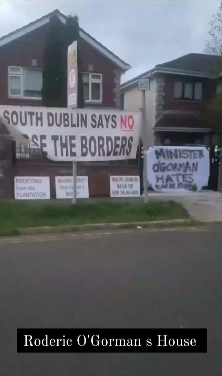 Irish patriots protest outside Minister for Children, Equality, Disability, Integration and Youth of Ireland Roderic O’Gorman’s house tonight.