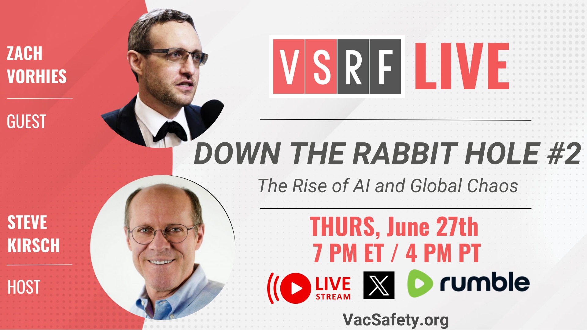 On this week’s VSRF Live, Steve speaks with Zach Vorhies, Google whistle-blower who walked out 950 pages of Google internal documents to the DOJ anti trust division detailing Google’s extensive censorship project. He also disclosed these documents to the public via Project Veritas in August of 2019.

We will be discussing his views on the role AI will play in future pandemics and how it will likely be used to promote misinformation and ensure censorship in support of big pharma and the medical industrial complex. 

Join us for this fascinating discussion as we peer into the future of our “healthcare” environment.

https://rumble.com/c/VaccineSafetyResearchFoundation…
