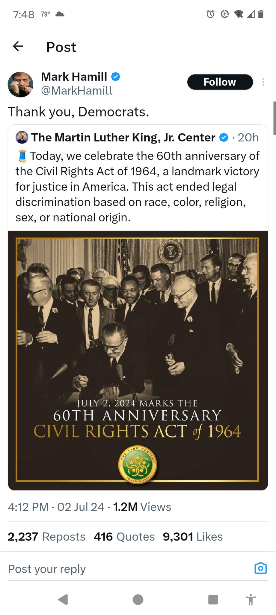 @SteveBannon @WarRoom An X post by that intellectual democrat Mark Hamill. 🤡 You have to show this! This is what we're up against