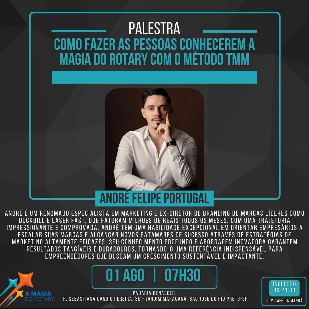 Palestra: Como fazer as pessoas conhecerem a magia do Rotary com o método TMM.

Existe uma metodolog...