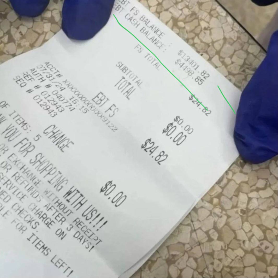 An illegaI migrant from Venezuela left her receipt at the grocery store, so the cashier took a photo..

EBT Food Stamp balance: $13,401.82

EBT Cash balance: $4,498.85

Yet millions of Americans can't afford groceries, gas, & rent.

BUT keep voting blue. 

