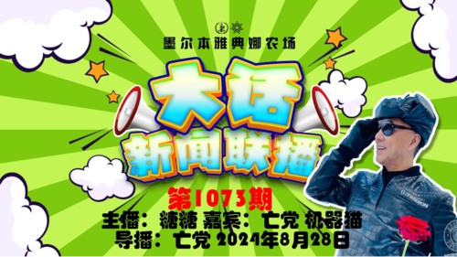 大话新闻联播 
第1073期
2024-8-28
主播：糖糖
嘉宾: 亡党 机器猫
素材：糖糖
导播：亡党