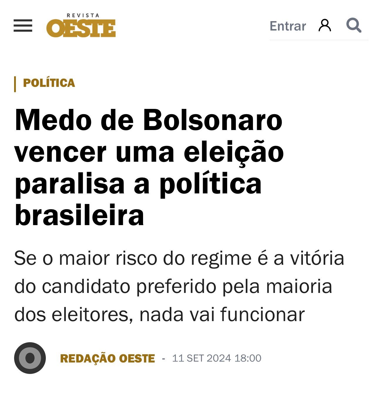 Concordo com o JR Guzzo.

“Como pode estar bem uma democracia em que o presidente chama o povo para a rua, e não vai ninguém? Pior: só vai tanque de guerra, polícia e os picaretas que vivem em palanque de governo.

Para complicar, o político que o governo descreve como a maior ameaça para a democracia que jamais apareceu neste país enche a rua, mais uma vez, com o seu próprio comício. Como se explica uma coisa dessas? Deveria ser o contrário.”