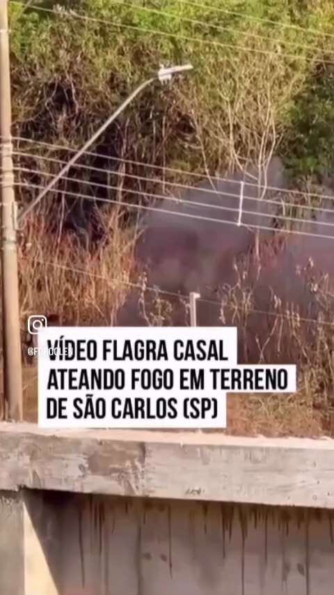 🇧🇷 SÃO PAULO: Um casal foi visto ateando fogo em um terreno baldio em SÃO CARLOS/SP. Pelas imagens, é possível ver que os dois usam algum tipo de material inflamável para iniciar o fogo. Não há informações sobre prisões. O ESTADO DE SÃO PAULO registra 16 focos ativos de incêndio ativos.👇🤬