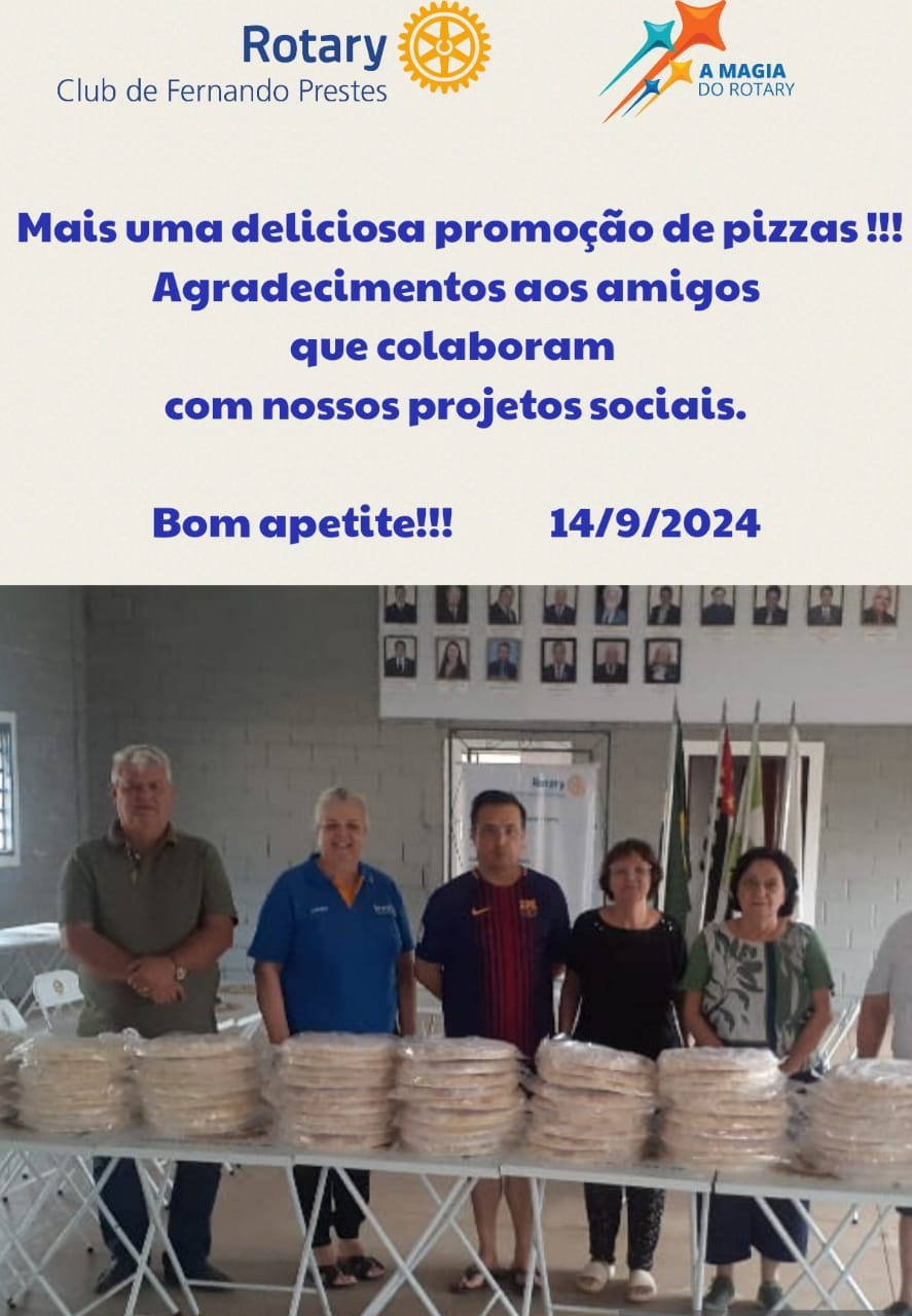 ROTARY CLUB DE FERNANDO PRESTES

Hoje, 14 de setembro de 2024, encerramos mais uma promoção de venda...